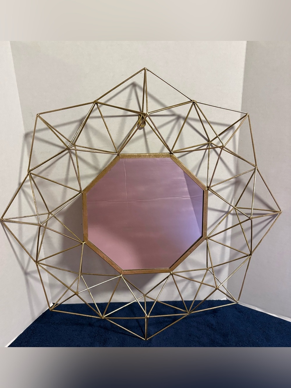Mid-Century Modern Inspired 3D Geometric Gold Sunburst Wall Accent Mirror 25”